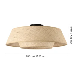 Eglo MARFORD Plafondarmaturen staal zwart / bast natuur H: 190 mm | Ø 500 mm