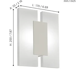 Eglo METRASS 2 Wand-/plafondlamp aluminium nikkel-mat / Kunststof satijn H: 200 mm