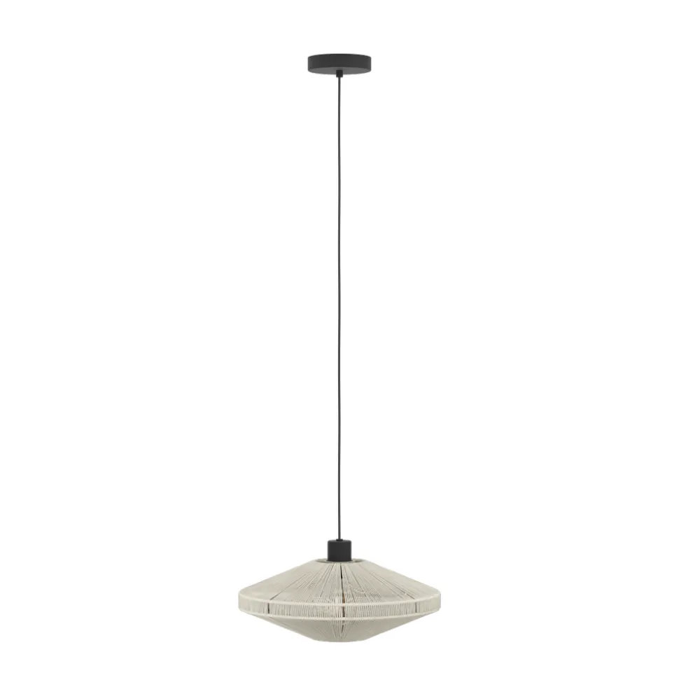 Eglo MIDSUMER hanglamp staal zwart / textiel crème H: 1100 mm | Ø 380 mm