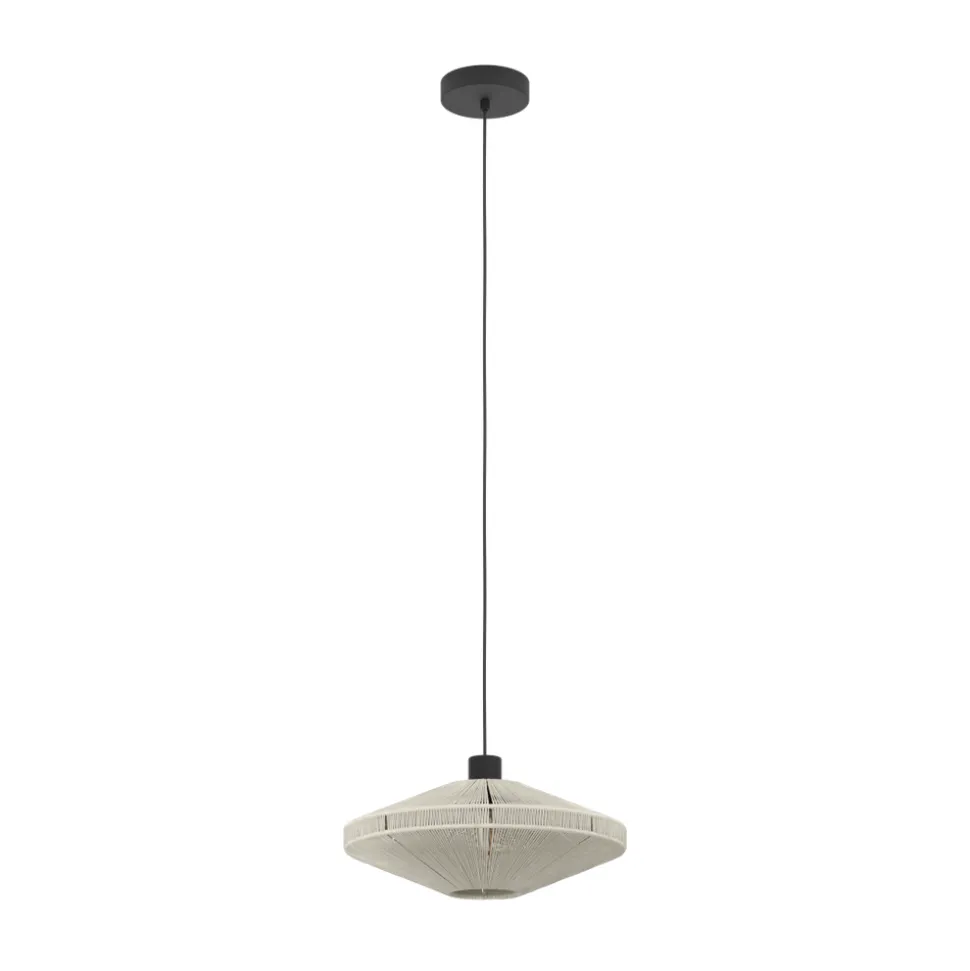 Eglo MIDSUMER hanglamp staal zwart / textiel crème H: 1100 mm | Ø 380 mm