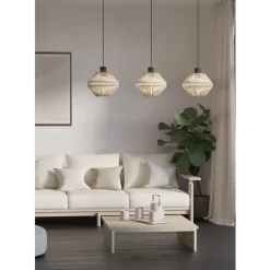 Eglo MIDSUMER hanglamp staal zwart / textiel crème H: 1100 mm