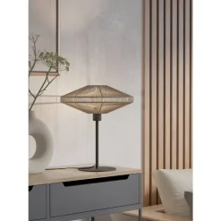 Eglo MIDSUMER Tafellampen staal zwart / textiel crème H: 440 mm | Ø 380 mm