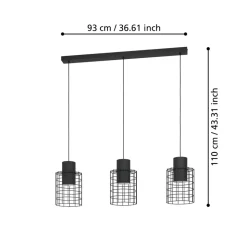 Eglo MILLIGAN hanglamp staal zwart, wit H: 1100 mm