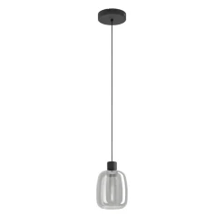 Eglo MOLOCHIO-Z hanglamp staal zwart / glas gestoomd zwart-transparant H: 1100 mm | Ø 180 mm