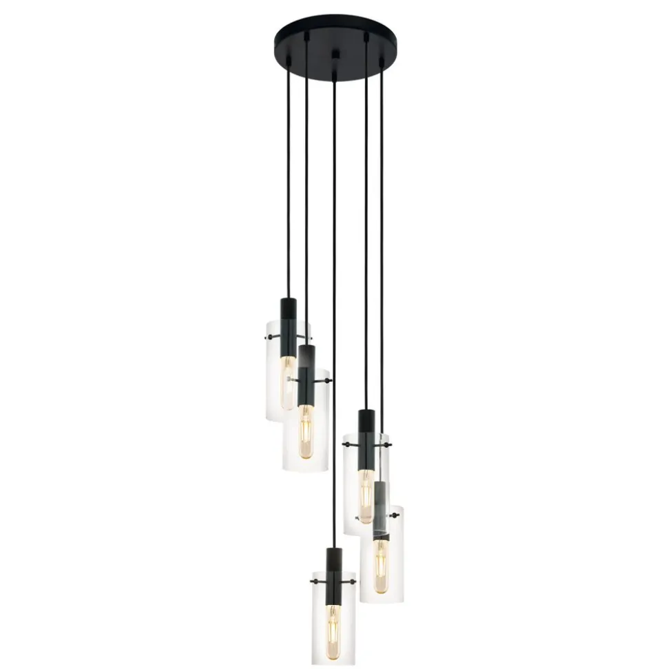 Eglo MONTEFINO hanglamp staal zwart / Glas helder H: 1500 mm | Ø 350 mm