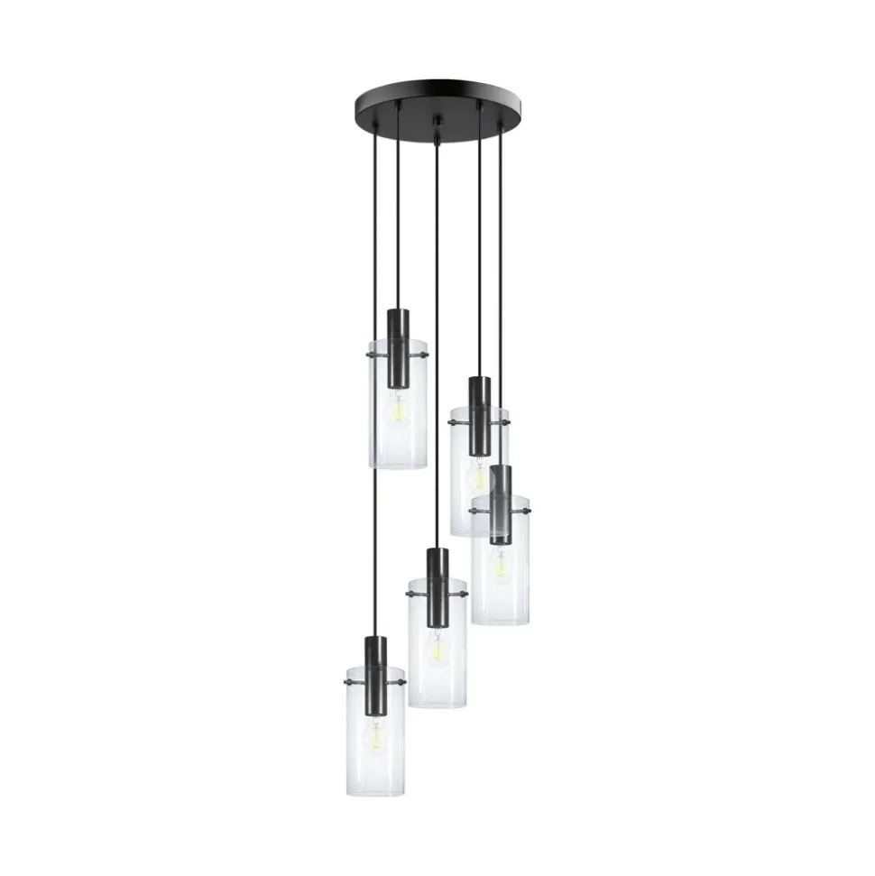 Eglo MONTEFINO hanglamp staal zwart / Glas helder H: 1500 mm | Ø 350 mm