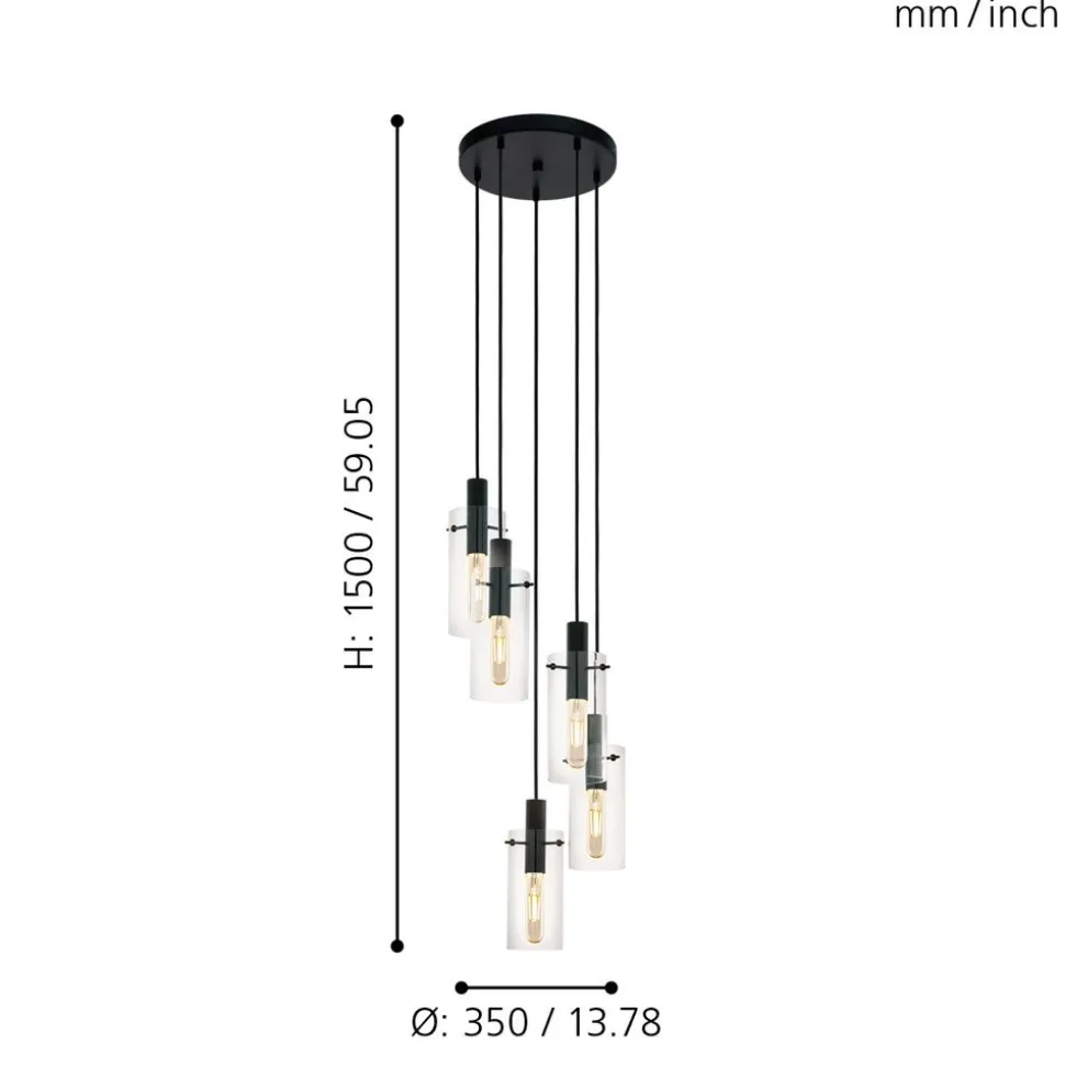 Eglo MONTEFINO hanglamp staal zwart / Glas helder H: 1500 mm | Ø 350 mm
