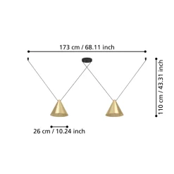 Eglo NARICES 1 hanglamp staal zwart / staal geborsteld messing, goud H: 1100 mm
