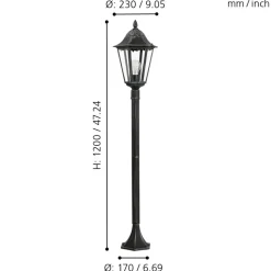 Eglo NAVEDO Staande lampen aluminium zwart, zilver-patina / Glas helder H: 1200 mm | Ø 230 mm