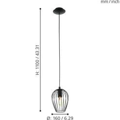 Eglo NEWTOWN hanglamp staal zwart H: 1100 mm | Ø 160 mm