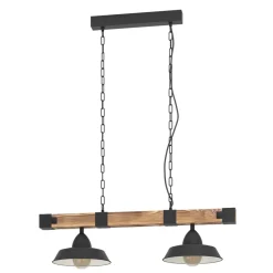 Eglo OLDBURY hanglamp staal, hout zwart, bruin, landelijk H: 1100 mm