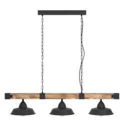 Eglo OLDBURY hanglamp staal, hout zwart, bruin, landelijk H: 1100 mm