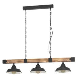 Eglo OLDBURY hanglamp staal, hout zwart, bruin, landelijk H: 1100 mm