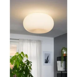 Eglo OPTICA Wand-/plafondlamp staal nikkel-mat / glas opaal-mat wit H: 210 mm | Ø 375 mm
