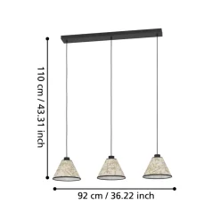 Eglo OXPARK hanglamp staal zwart / textiel met bamboebladeren wit, groen H: 1100 mm