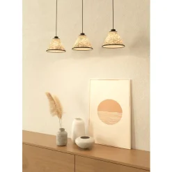 Eglo OXPARK hanglamp staal zwart / textiel met bamboebladeren wit, groen H: 1100 mm