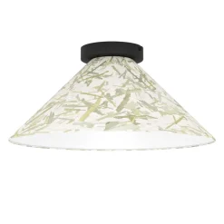 Eglo OXPARK Plafondarmaturen staal zwart / textiel met bamboebladeren wit, groen H: 195 mm | Ø 420 mm