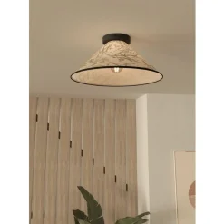 Eglo OXPARK Plafondarmaturen staal zwart / textiel met bamboebladeren wit, groen H: 195 mm | Ø 420 mm