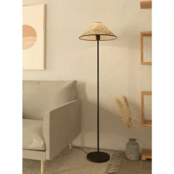 Eglo OXPARK Staande lampen staal zwart / textiel met bamboebladeren wit, groen H: 1465 mm | Ø 420 mm