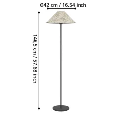 Eglo OXPARK Staande lampen staal zwart / textiel met bamboebladeren wit, groen H: 1465 mm | Ø 420 mm