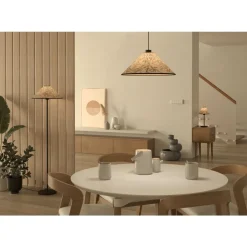 Eglo OXPARK Staande lampen staal zwart / textiel met bamboebladeren wit, groen H: 1465 mm | Ø 420 mm