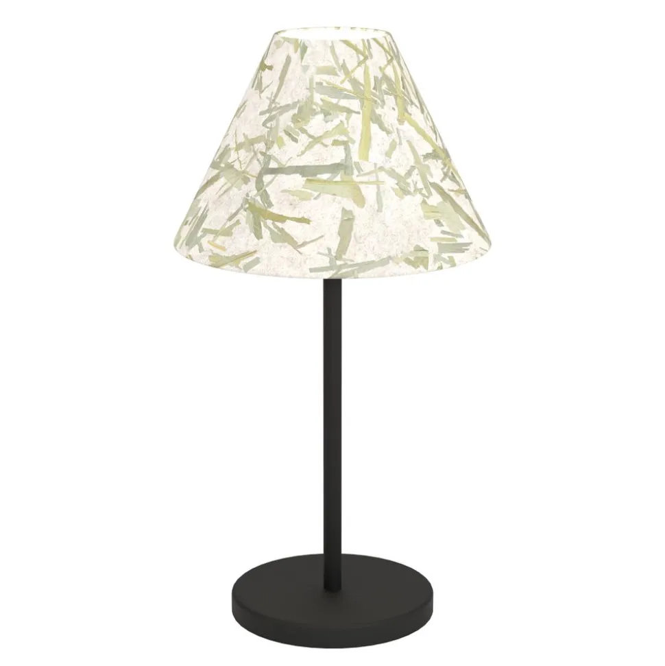 Eglo OXPARK Tafellampen staal zwart / textiel met bamboebladeren wit, groen H: 415 mm | Ø 220 mm