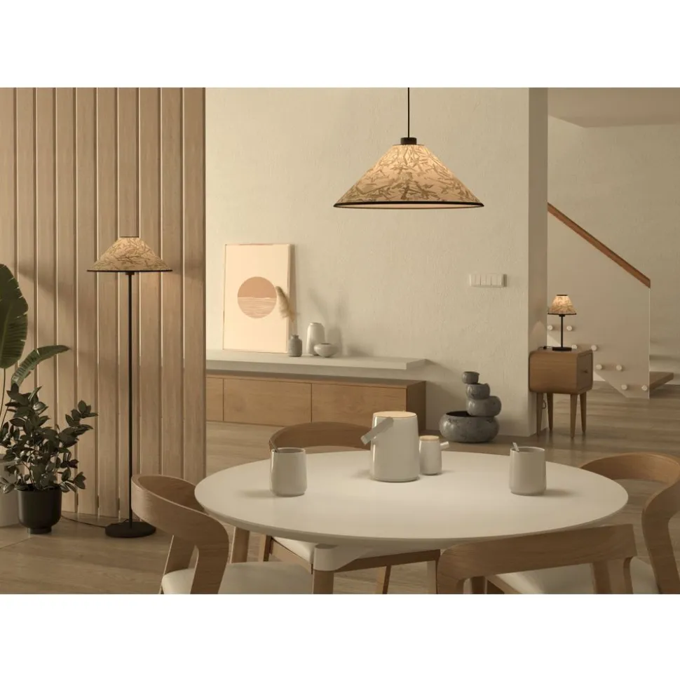 Eglo OXPARK Tafellampen staal zwart / textiel met bamboebladeren wit, groen H: 415 mm | Ø 220 mm