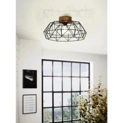 Eglo PADSTOW Plafondarmaturen staal, hout zwart, natuur H: 205 mm | Ø 455 mm