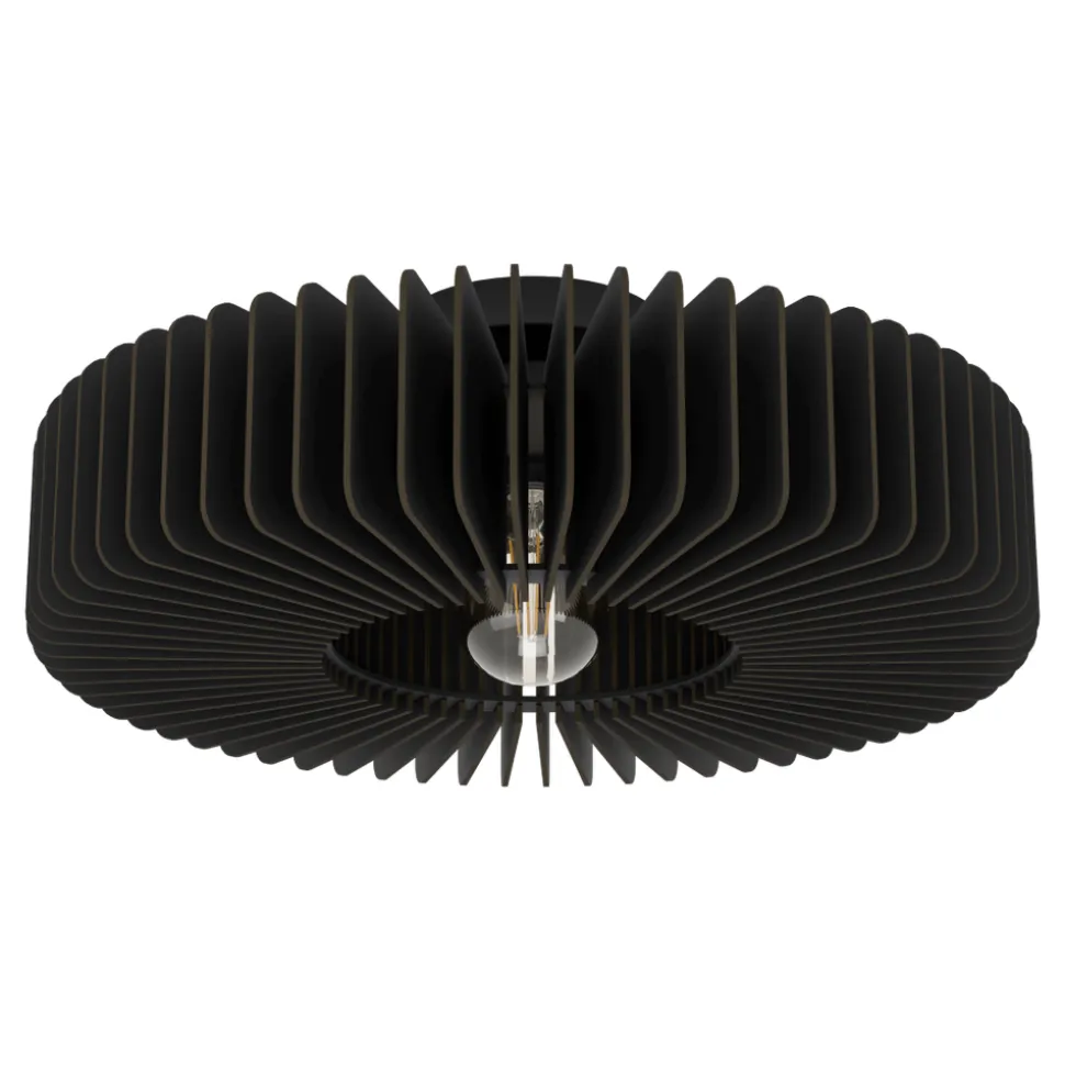 Eglo PALOMBAIA Plafondarmaturen staal zwart / Hout zwart H: 175 mm | Ø 500 mm