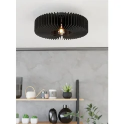 Eglo PALOMBAIA Plafondarmaturen staal zwart / Hout zwart H: 175 mm | Ø 500 mm