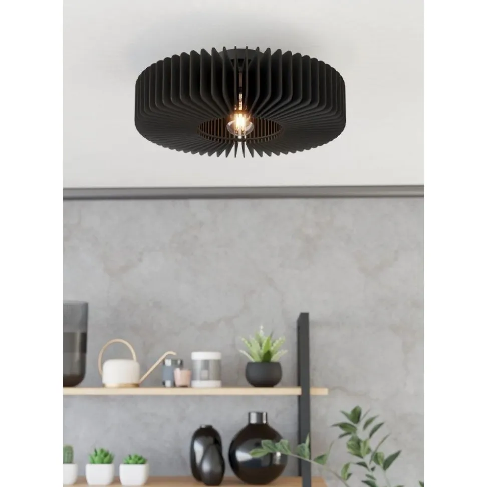 Eglo PALOMBAIA Plafondarmaturen staal zwart / Hout zwart H: 175 mm | Ø 500 mm