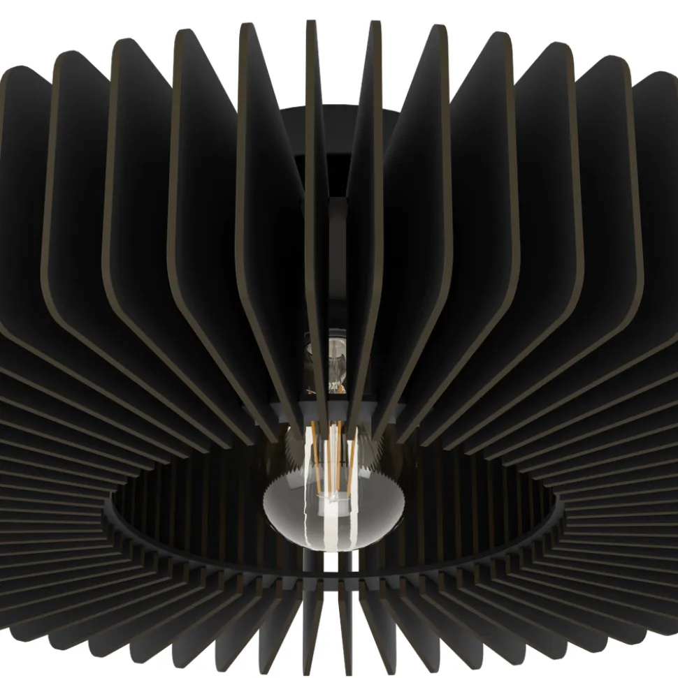 Eglo PALOMBAIA Plafondarmaturen staal zwart / Hout zwart H: 175 mm | Ø 500 mm