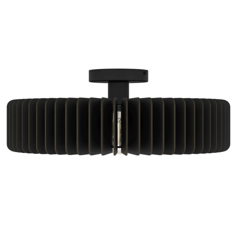 Eglo PALOMBAIA Plafondarmaturen staal zwart / Hout zwart H: 175 mm | Ø 500 mm