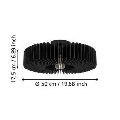Eglo PALOMBAIA Plafondarmaturen staal zwart / Hout zwart H: 175 mm | Ø 500 mm