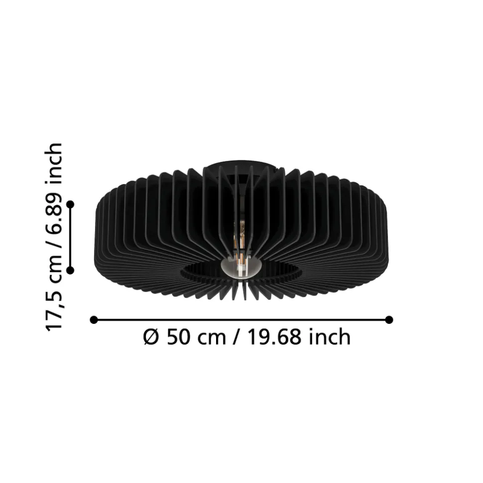 Eglo PALOMBAIA Plafondarmaturen staal zwart / Hout zwart H: 175 mm | Ø 500 mm