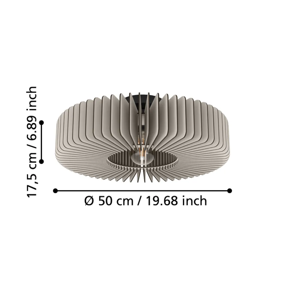Eglo PALOMBAIA Plafondarmaturen staal zwart / Hout grijs H: 175 mm | Ø 500 mm