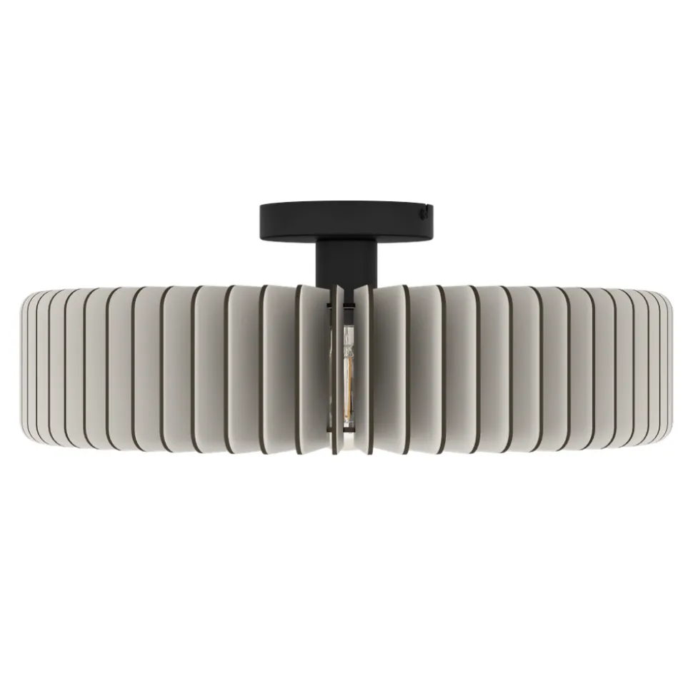 Eglo PALOMBAIA Plafondarmaturen staal zwart / Hout grijs H: 175 mm | Ø 500 mm