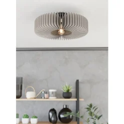 Eglo PALOMBAIA Plafondarmaturen staal zwart / Hout grijs H: 175 mm | Ø 500 mm