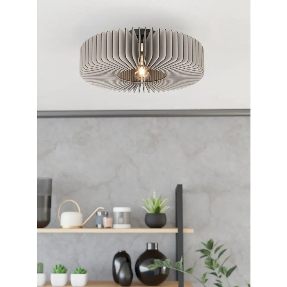 Eglo PALOMBAIA Plafondarmaturen staal zwart / Hout grijs H: 175 mm | Ø 500 mm