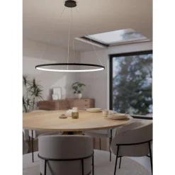 Eglo PARRUTA hanglamp aluminium, staal zwart / Kunststof wit H: 1500 mm | Ø 990 mm