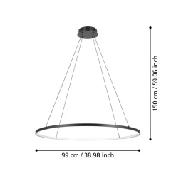 Eglo PARRUTA hanglamp aluminium, staal zwart / Kunststof wit H: 1500 mm | Ø 990 mm