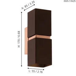 Eglo PASSA Wandlamp staal bruin, koper H: 170 mm