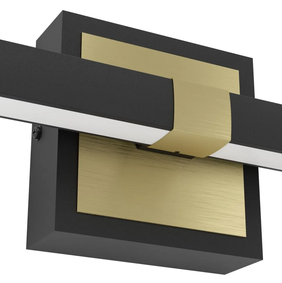 Eglo PEGUERA Wandlamp aluminium, staal zwart, geborsteld messing / Kunststof wit H: 110 mm