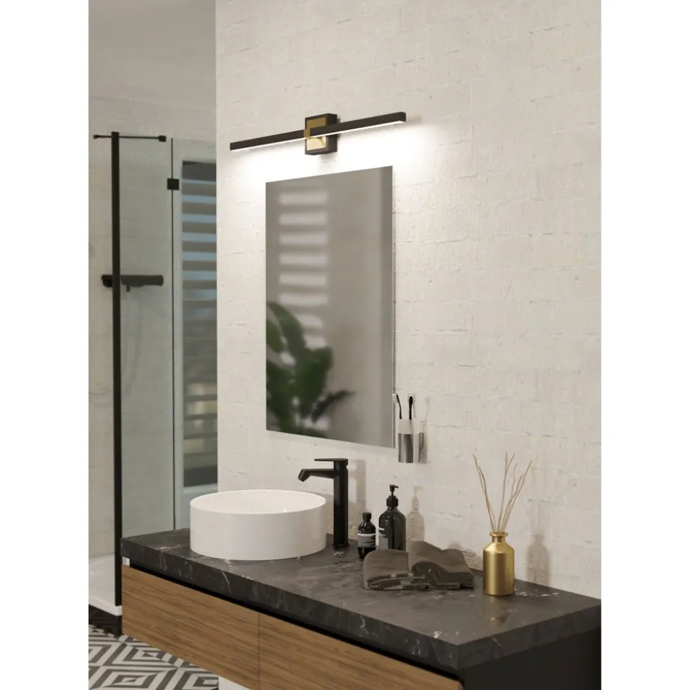 Eglo PEGUERA Wandlamp aluminium, staal zwart, geborsteld messing / Kunststof wit H: 110 mm