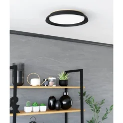 Eglo PENJAMO 1 Plafondarmaturen staal, hout zwart, bruin / Kunststof wit H: 65 mm | Ø 465 mm