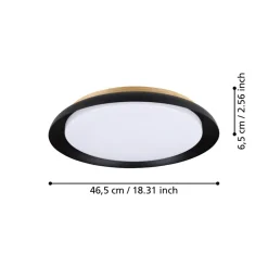 Eglo PENJAMO 1 Plafondarmaturen staal, hout zwart, bruin / Kunststof wit H: 65 mm | Ø 465 mm