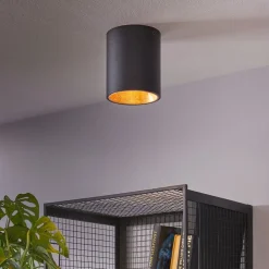 Eglo POLASSO Plafondarmaturen aluminium, kunststof zwart, goud H: 120 mm | Ø 100 mm