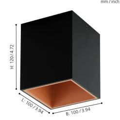 Eglo POLASSO Plafondarmaturen aluminium, kunststof zwart, koper H: 120 mm