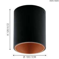 Eglo POLASSO Plafondarmaturen aluminium, kunststof zwart, koper H: 120 mm | Ø 100 mm