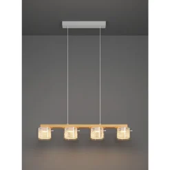 Eglo PORTICO-Z hanglamp staal, hout wit, bruin / staal, glas wit, helder H: 1100 mm